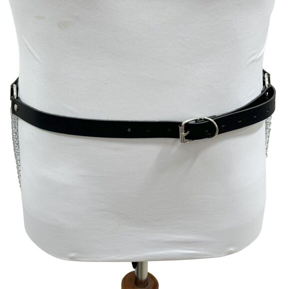 Black Faux Leather Draped Chain Belt Goth Punk Alternative One Size (OS) ✨ - Picture 6 of 12